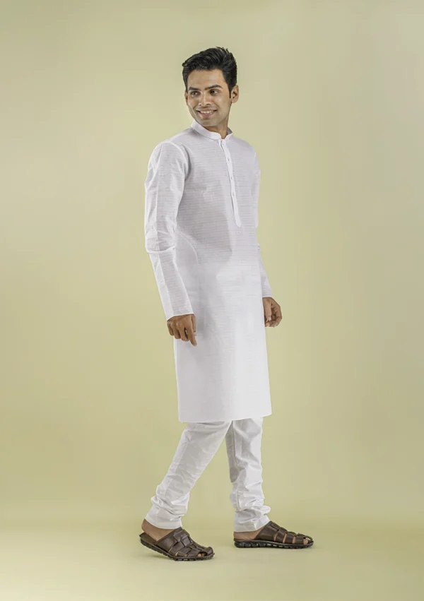 Nawab Parker White Textured Kurta Pajama for Men Casual Elegance right view