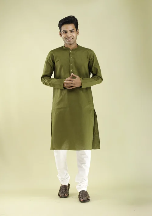 Nawab ParkerShop Nawab Parker Olive Green Kurta Set for Men front view