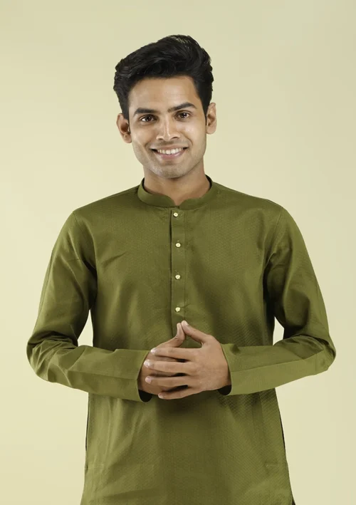 Nawab ParkerShop Nawab Parker Olive Green Kurta Set for Men half front view