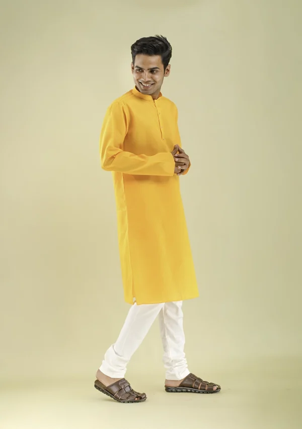 Nawab Parker Stylish Yellow Kurta Pajama for Men Everyday Ethnic Wear right view