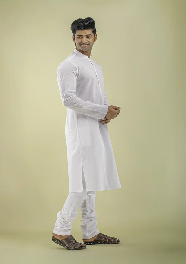 Nawab Parker Simple Plain White Kurta Pajama for Men right view