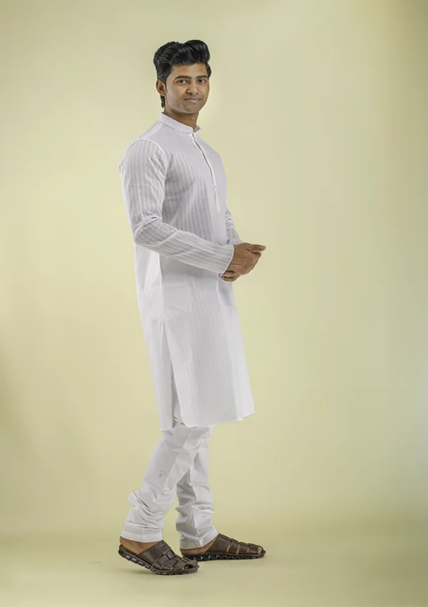 Nawab Parker Nawab Parker Stripe Patterned White Kurta Pajama for Men right view
