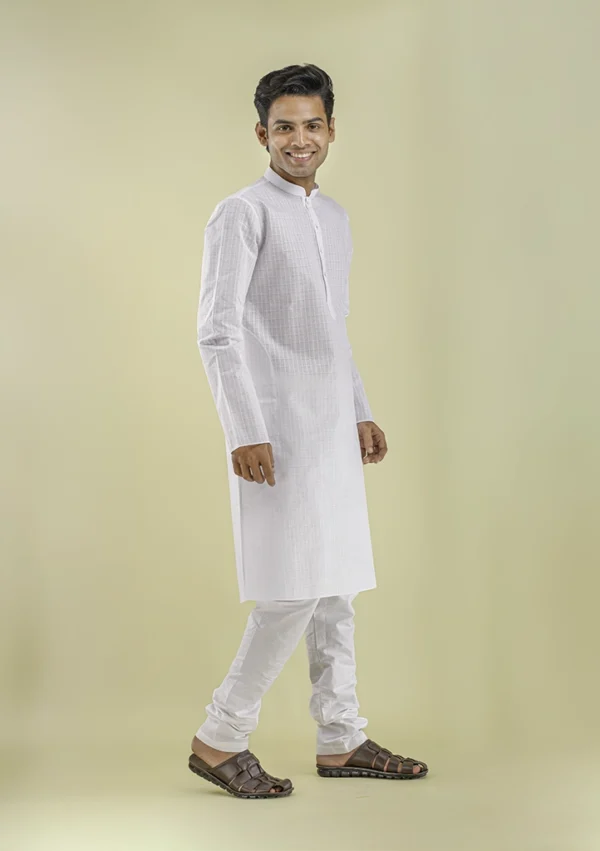 Nawab Parker White Checkered Kurta Pajama for Men Festive Style right view