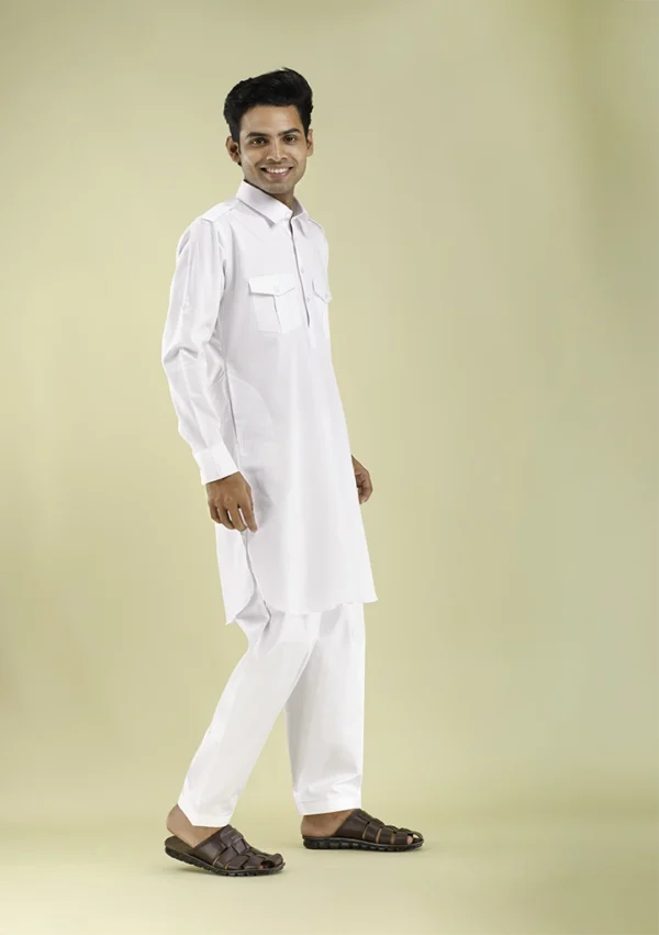 Nawab Parker White Pathani Kurta Pajama for Men Eid Traditional Design right view
