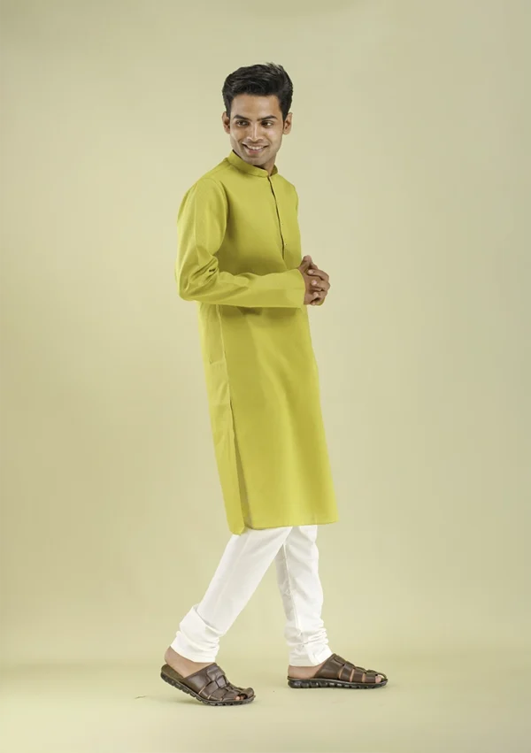 Nawab Parker Trendy Yellow Kurta Pajama Latest Design for Men right view