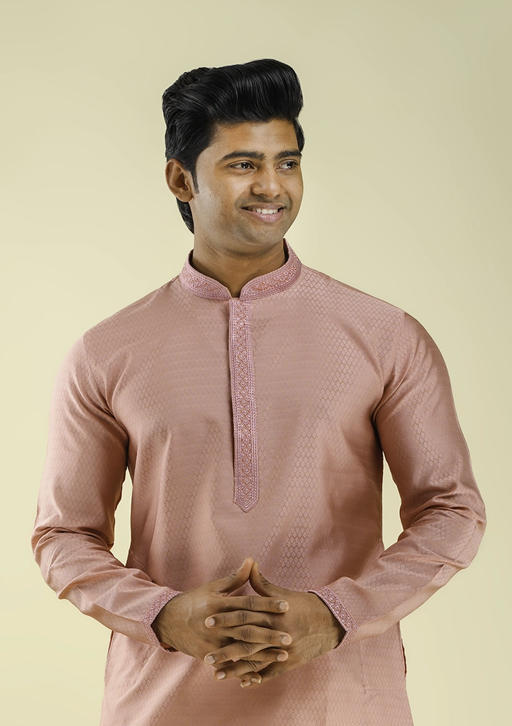 Looking for the Best Kurta Shop in Patna? Start Here nawab parker buy men peach color ethnic kurta pajama set half front view