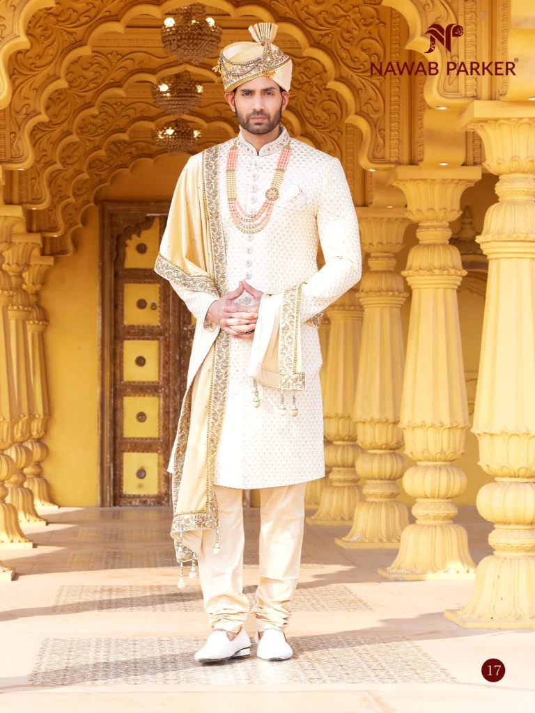Off-White_Cream and Gold Embroidered Sherwani (1)
