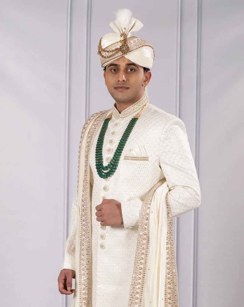 Velvet Sherwani — Winter Edition in deep maroon with antique gold work