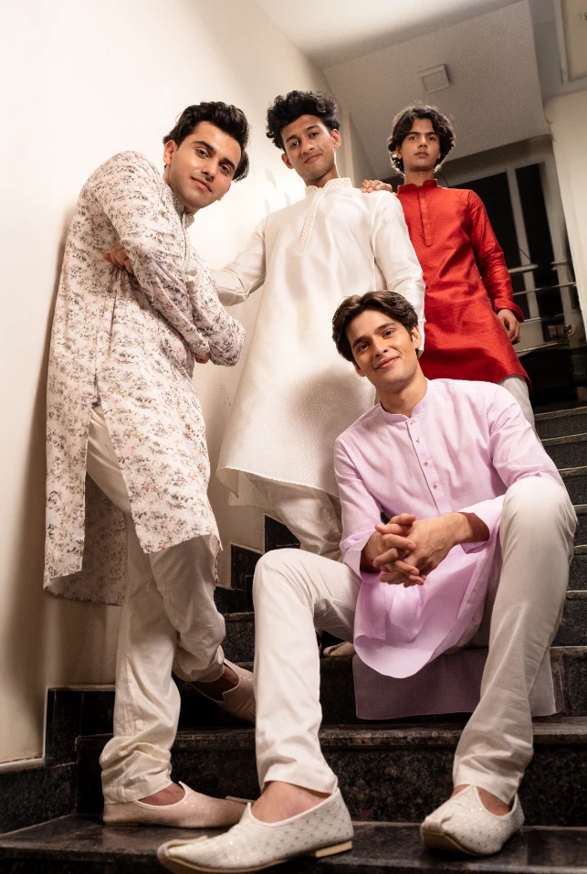 
Group-of-men-posing-while-wearing-kurta-pajama-of-Nawab-Parker