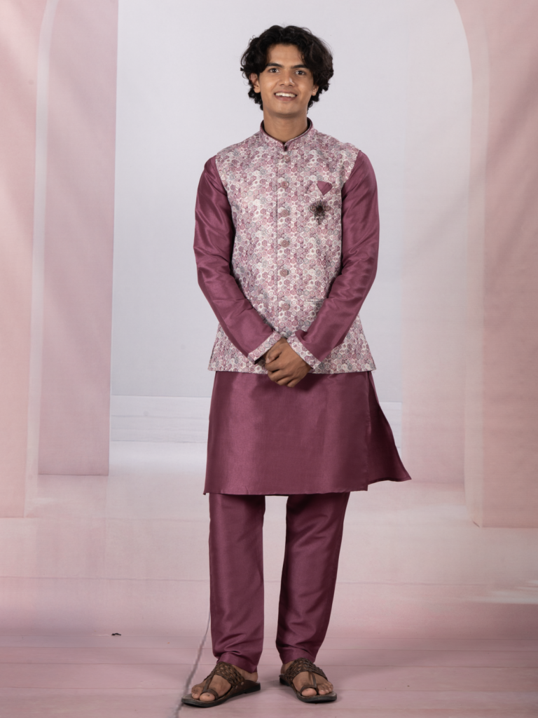 Purple Kurta with bandi